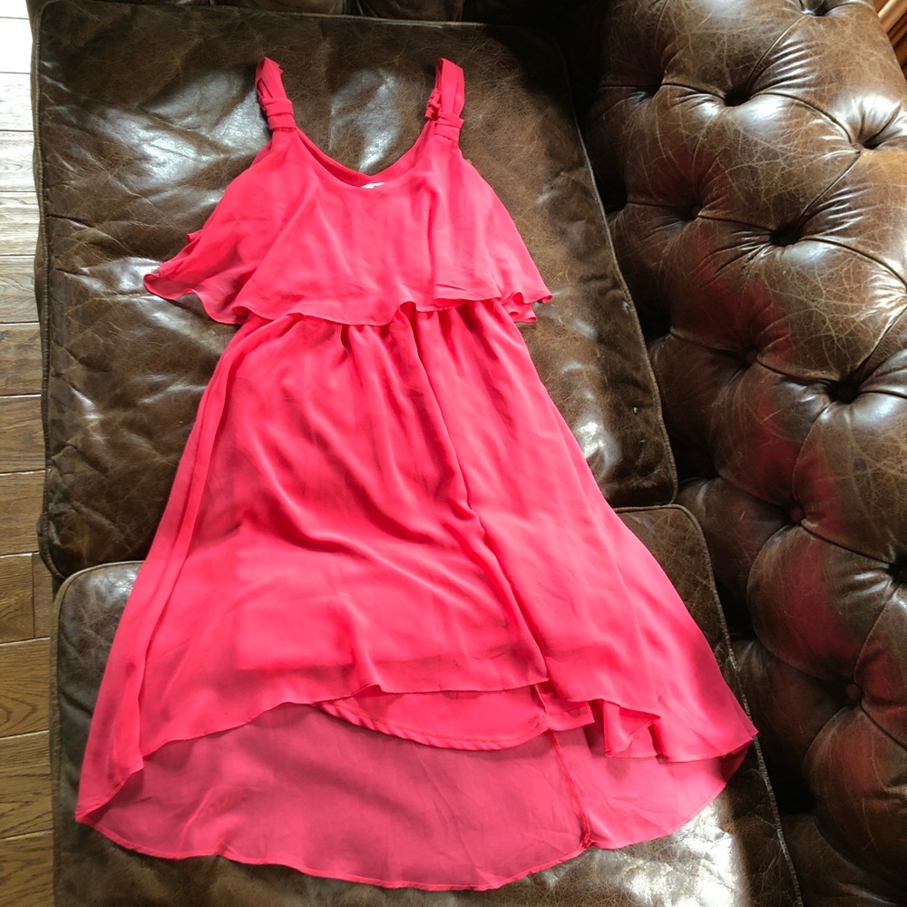 hi low layer summer dress in coral peach